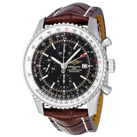 breitling navitimer world black dial black leather bracelet|breitling navitimer price guide.